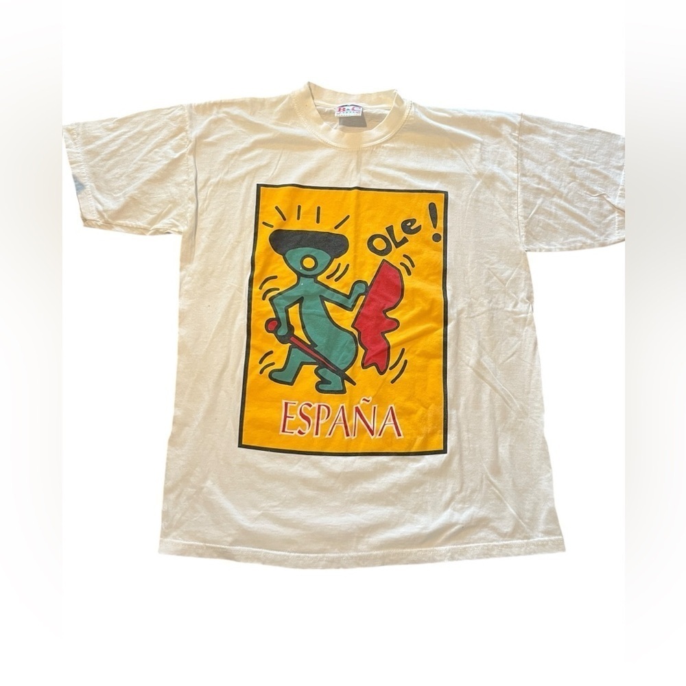 Vintage Keith Haring Shirt Sz M White 1990s Ole Espana B&C White Cotton T-Shirt